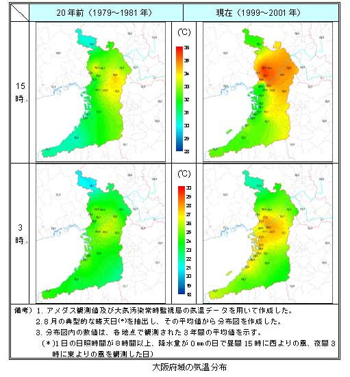 イラスト：大阪府域におけるヒートアイランド現象の状況