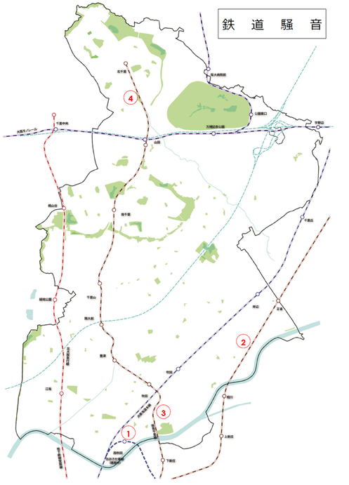 地図：鉄道騒音測定地点位置図