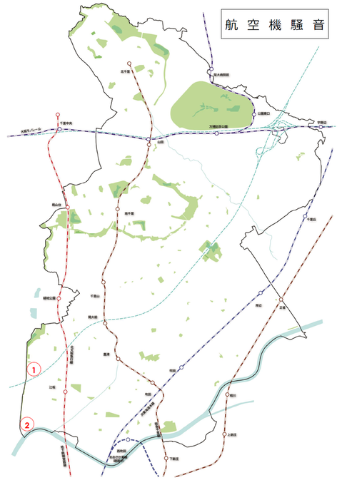 地図：航空機騒音測定地点位置図