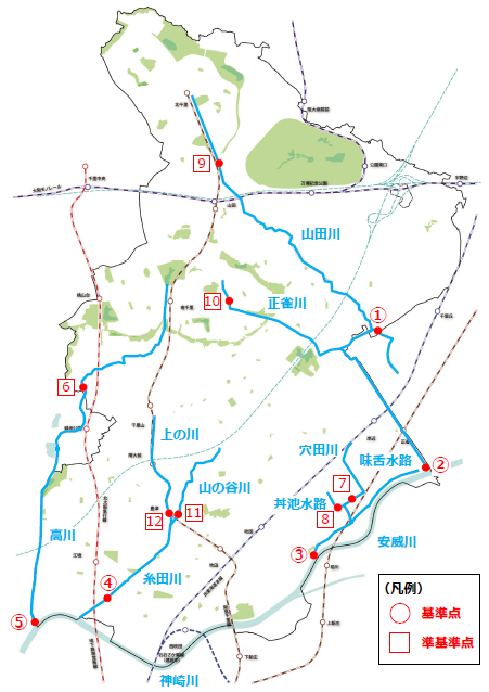 地図：河川・水路測定地点位置図