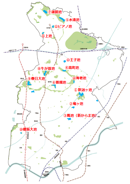 地図：ため池測定地点位置図