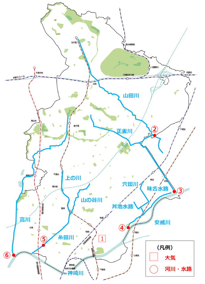 地図：ダイオキシン類測定地点位置図（更新済）