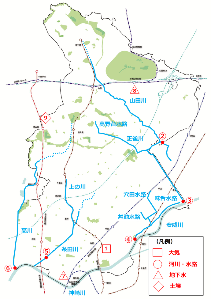 地図:ダイオキシン類測定地点位置図(更新済)