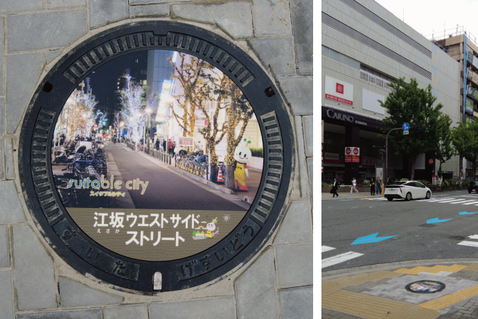 設置した江坂ウエストサイドストリートの蓋(現在工事中)