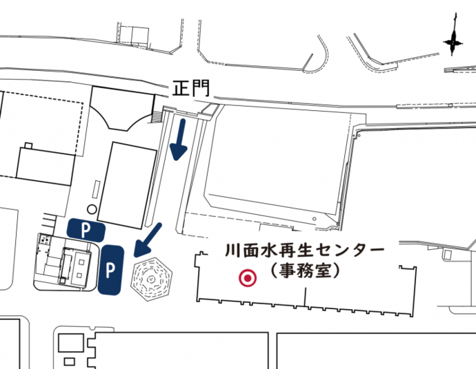 地図：川面水再生センターの駐車場