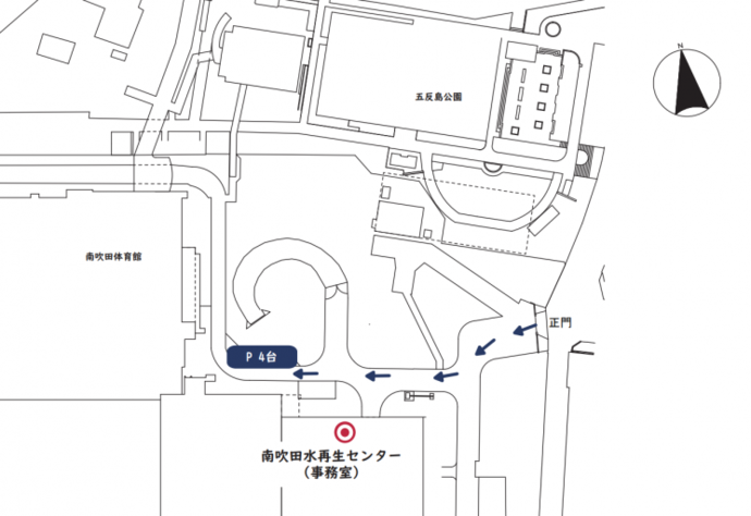 地図：南吹田水再生センターの駐車場