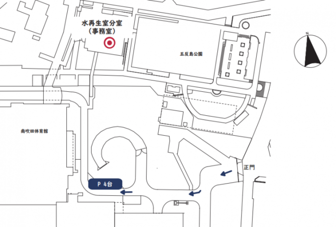 地図：水再生室分室の駐車場図