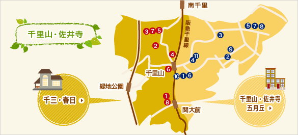 地図：千里山・佐井寺地域の施設一覧