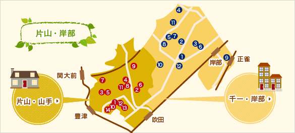 地図：片山・岸部地域の施設一覧