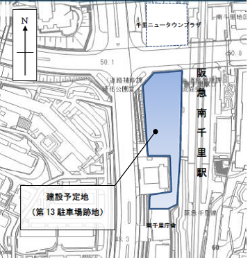 地図：建設予定地（第13駐車場跡地）