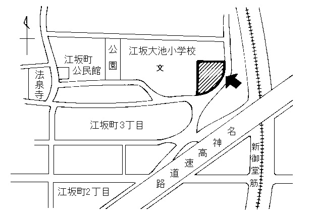 地図：江坂大池こども園遊戯室周辺