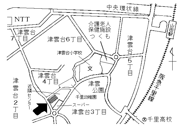 地図：津雲台市民ホール周辺