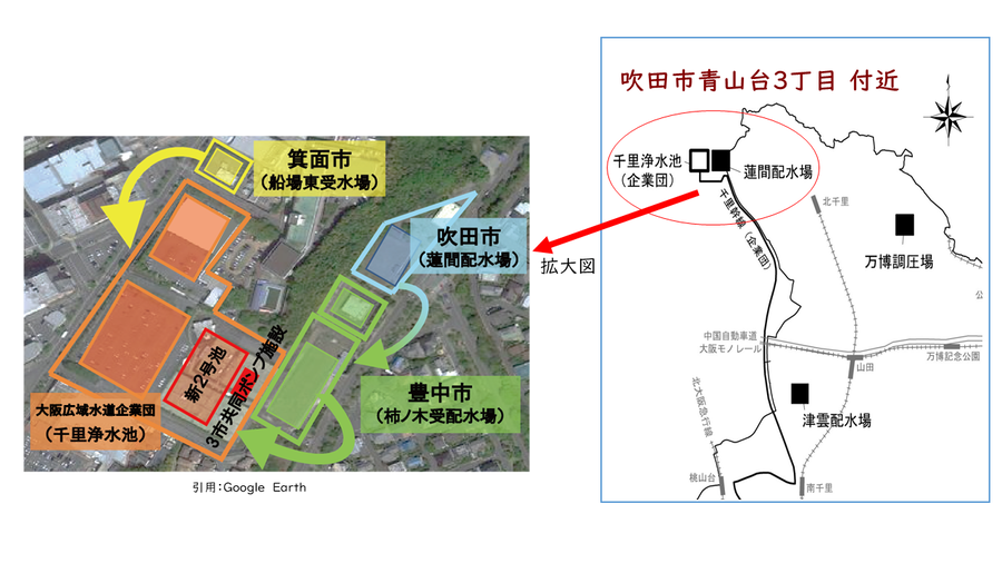 写真：3市共同化イメージと周辺地図