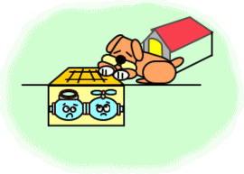イラスト：犬小屋と寝ている犬