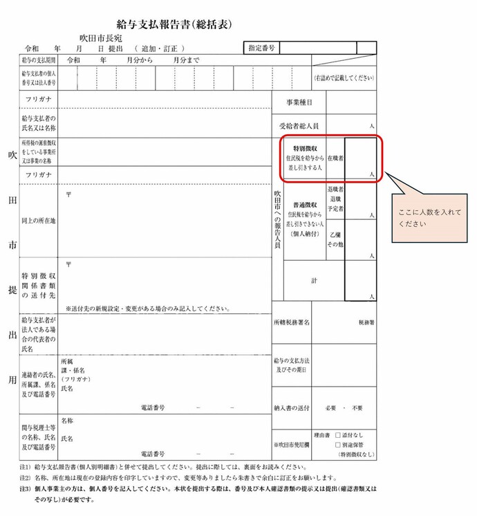 イラスト:給与支払報告書総括表への記入方法