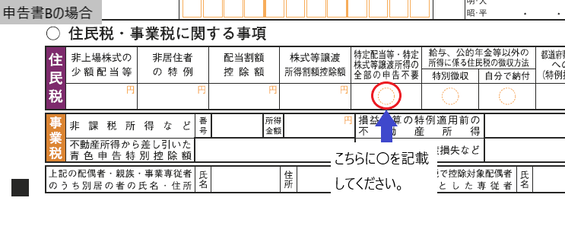 イラスト：申告書Bの場合　記載例