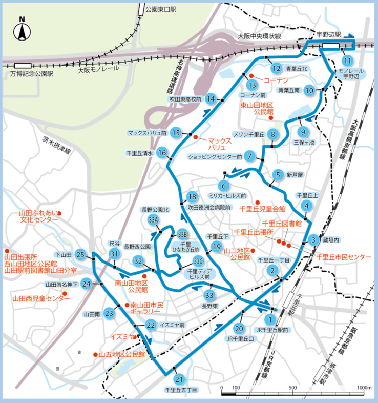 地図：あおばルート運行図