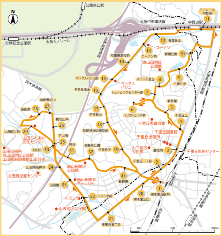 地図：ひまわりルート運行図