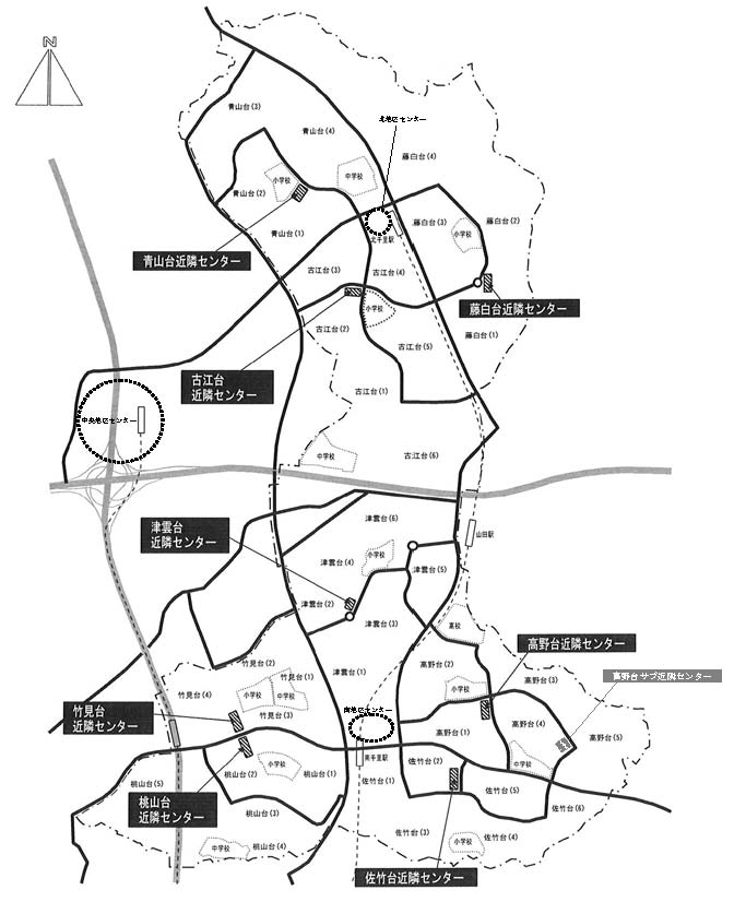 地図：千里ニュータウン近隣センター位置図