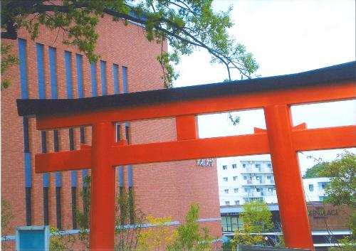 写真：11　片山神社の鳥居ごしに見える大学