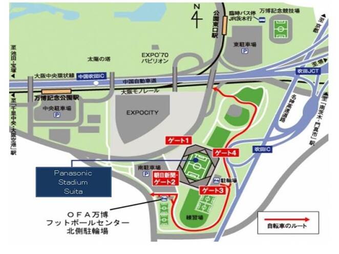 地図：OFA万博フットボールセンター北側駐輪場