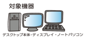 イラスト：対象機器　デスクトップ本体、ディスプレイ、ノートブックパソコン