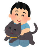 イラスト：猫をかわいがる男の子