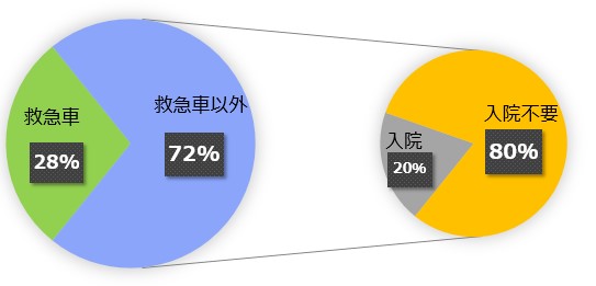 グラフ：救急件数内訳と入院の有無