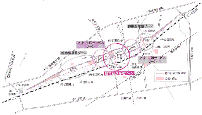 地図：吹田操車場跡地におけるまちづくりの基本構想図