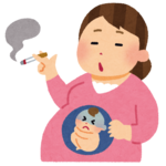 イラスト：喫煙する妊婦と苦しそうにしている胎児