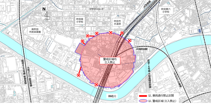 警戒区域の地図