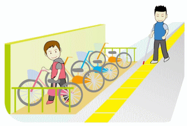 イラスト：自転車置場に自転車を停める様子