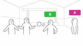 イラスト：ボール遊びをする人物Bを見ている人物A
