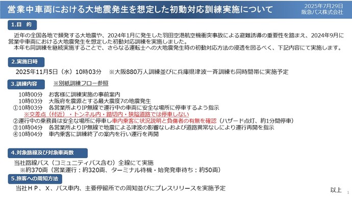 営業中車両における大地震発生を想定した初動対応訓練実施について