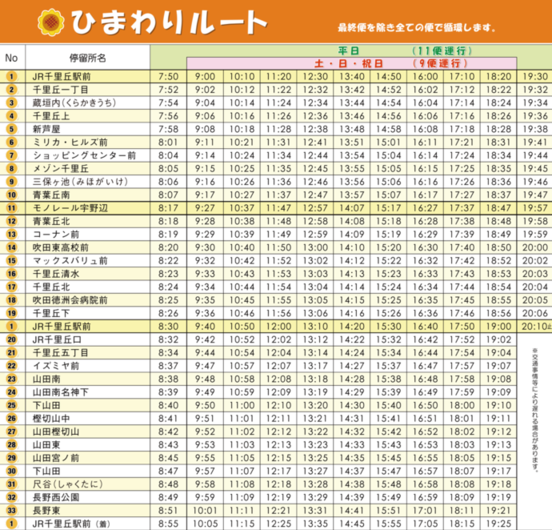 ひまわりルート時刻表