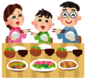 イラスト：食事をする家族