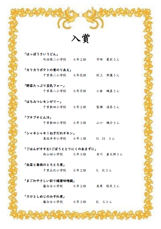 令和7年度　児童応募献立　応募結果一覧②