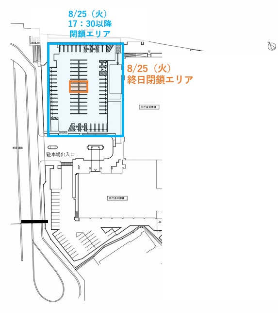 盆おどり大会開催当日　駐車場利用制限図