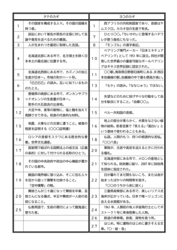 平和クロスワード（カギ）