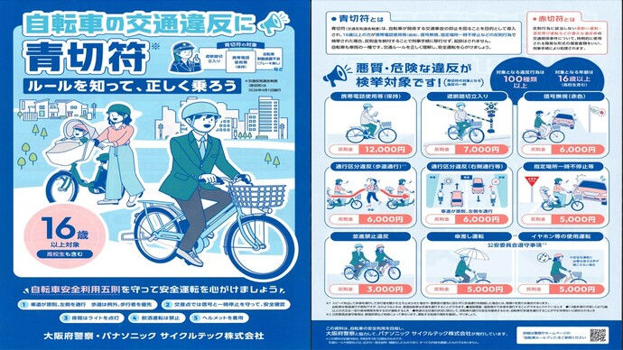 自転車の交通違反に青切符