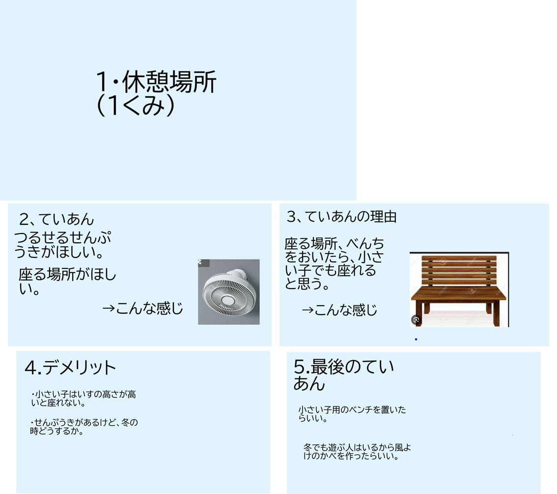 休憩場所に関する3年1組の意見です。