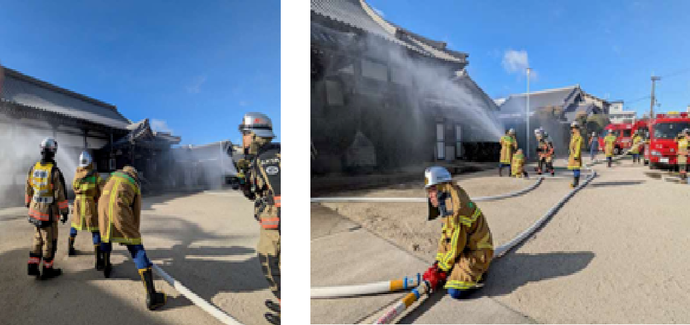 千里寺への放水の様子