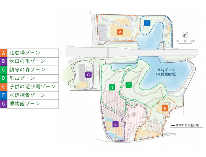 しきんざん公園のゾーニングを示したマップ